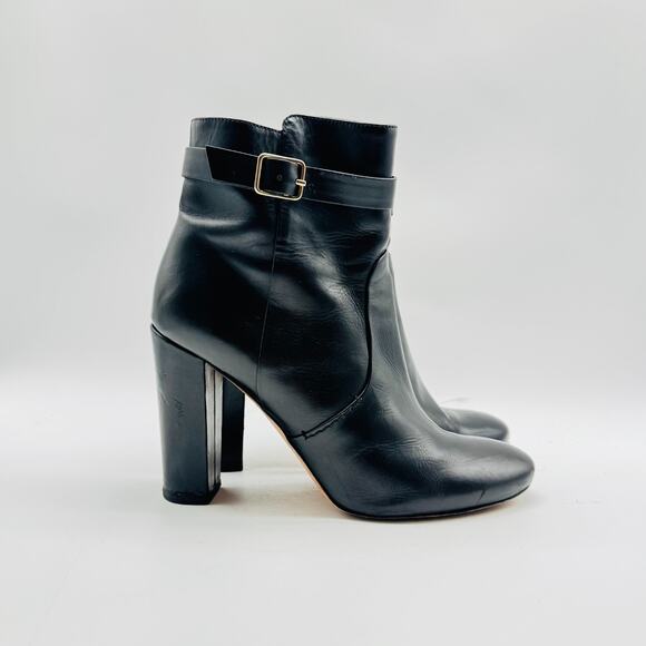 J Crew Ankle Boots Womens 8.5 Black Leather Heels Casual Booties Made Italy Shoe - Picture 1 of 11